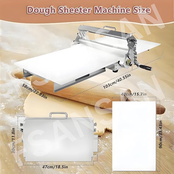 Commercial Dough Sheeter, Reversible Puff Pastry and Fondant Sheeter, Manual Sheeter, Adjustable Thickness from 0 to 25 mm, Foldable Sheeter for Bakeries and Pastries Model400