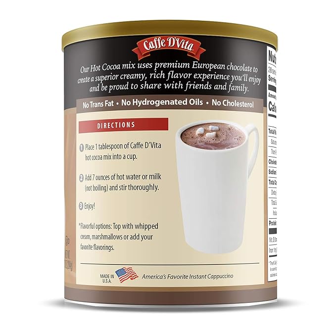 Caffe D'Vita Sugar Free Hot Cocoa Mix - Gluten Free, Low Fat, No Cholesterol, No Hydrogenated Oils, No Trans Fat, Kosher - 10 oz. (Pack of 2) Cans