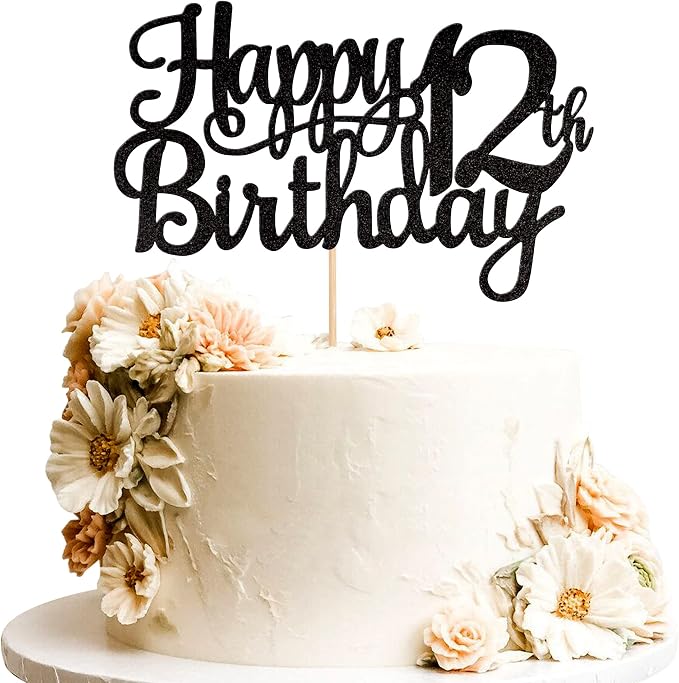 1 PCS Happy 12th Birthday Cake Topper Glitter Cheers to 12 Years Birthday Cake Pick 12 Fabulous Cake Decoration for Happy 13th Birthday Theme Party Decorations Supplies Black