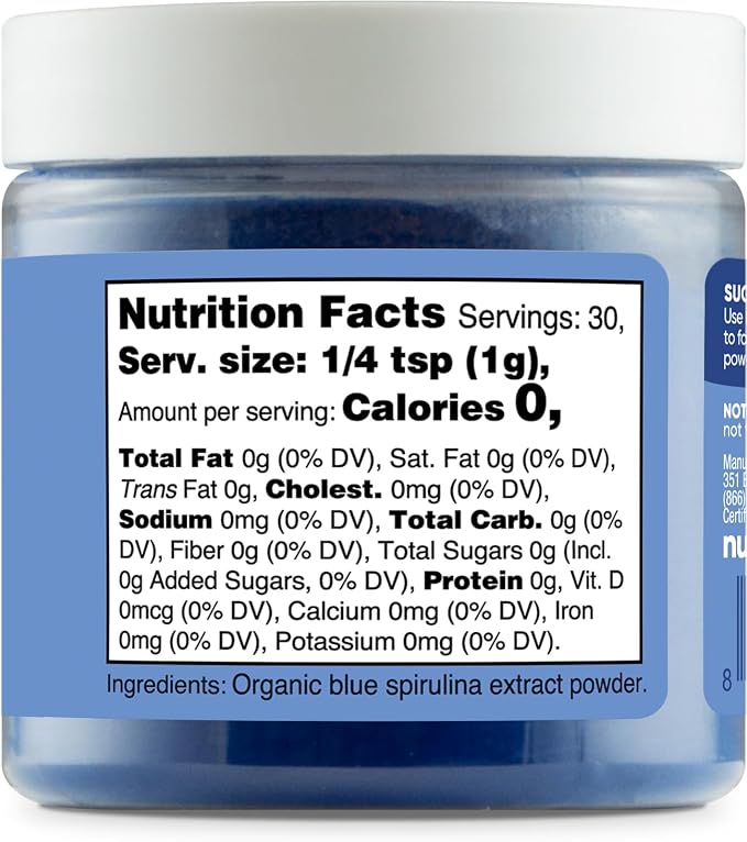 Nutricost Blue Plant Based Food Coloring from Organic Blue Spirulina (30 Servings) - Nutricolor Color Alternative for Food & Beverages