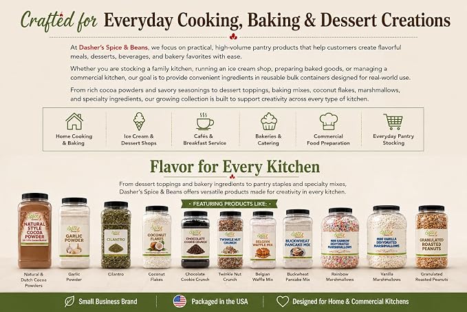 Natural Cocoa Powder 5 lb | 10–12% Cocoa Butter | Unsweetened Baking Cocoa | Bulk Resealable Container | Rich Chocolate Flavor for Cakes, Brownies, Hot Chocolate & Smoothies | Dasher’s Spice & Beans