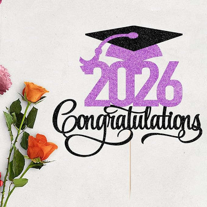 Glitter 2026 Congratulations Graduation Cake Topper,Congrats Grad Cake Decor - 2026 High School/College/Senior Graduation Party Decorations Supplie (2026Congratulations Dark purple)