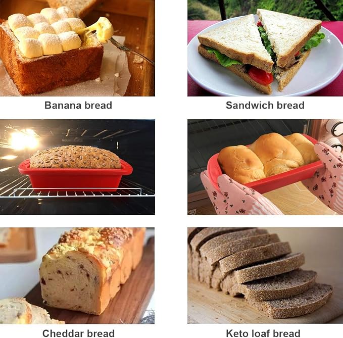 SILIVO Silicone Bread and Loaf Pans (2 Pack) - Nonstick Silicone Baking Mold for Homemade Loaf, Bread and Meatloaf