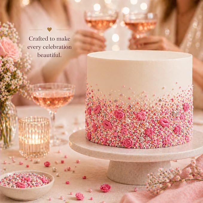 Confect Cake & Cupcake Sprinkles | Love Sprinkles Mix Pink Mini Lips & Roses, Silver Hearts & Vermcelli and White Pearls | Anniversary Sprinkles | Edible sprinkles Mix Pack of 5 (5 Oz)