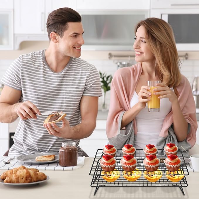 2 Pcs Cooling Racks for Cooking and Baking, 13.4x9.4inch Cookie Cooling Racks, Carbon Steel Wire Cooling Rack for Baking, Stackable Cooling Rack for Baking Cooking Cooling Roasting Making Jerky