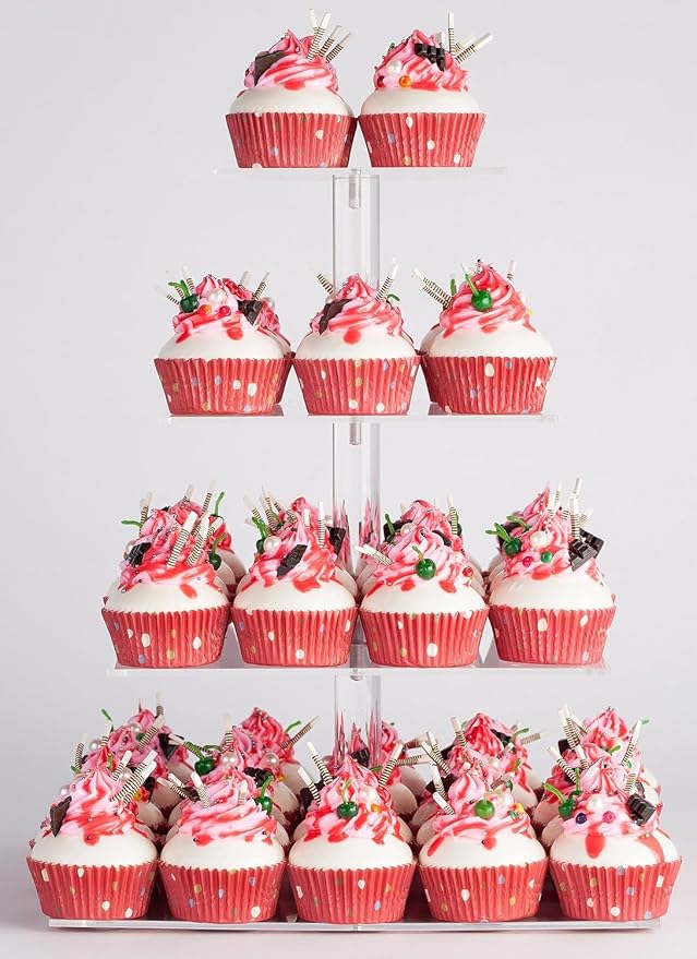 YestBuy 4 Tier Acrylic Cupcake Stand, Premium Cupcake Holder, Acrylic Cupcake Tower Display Cady Bar Party Décor â Display for Pastry(4.7" Between 2 Layers)