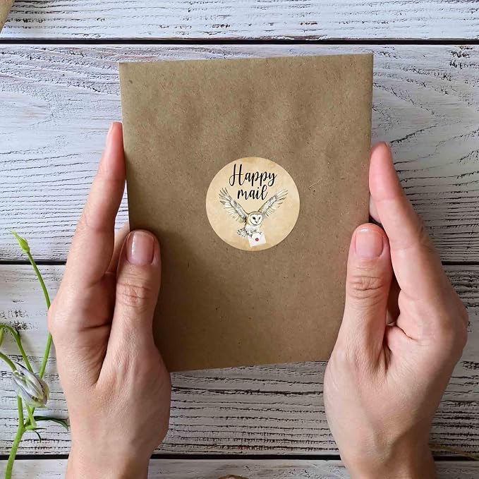 Cute Happy Mail Stickers Roll,Magic Retro1.7 Inch Round 500 Pcs Labels for Envelopes, Crafts, Scrapbooking Easy Peel & No Residue