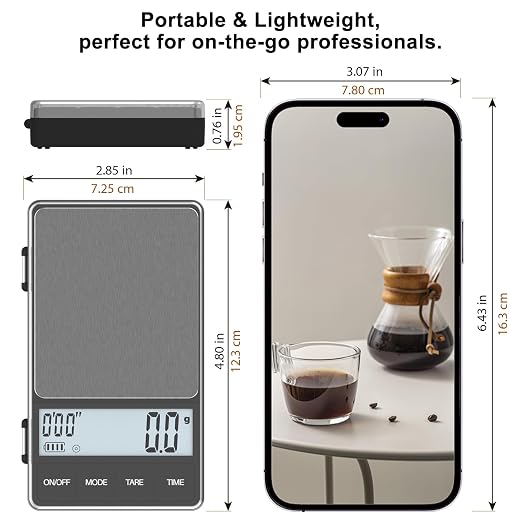 Coffee Scale with Timer 1000g /35oz, Accuracy 0.1g, Espresso Scale for Both Pour Over and Espresso Machine, Units in Gram and Ounce, Easy Control Timer, Mini Scale for Coffee