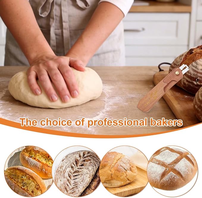 Penitue Bread Dough Scoring Tool, Professional Wooden Sourdough Lame with with 10 Stainless Steel Razor Blades Bread Dough Knife for Bake Making Supplies Accessories