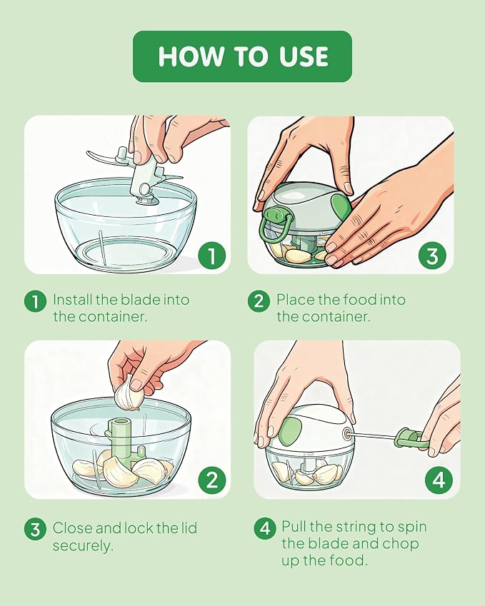 Manual Food Chopper - Hand Pull String Vegetable Dicer | Versatile Mini Processor: Perfect onion chopper and dicer for garlic, salad, salsa, pesto, hummus, nuts, and baby food