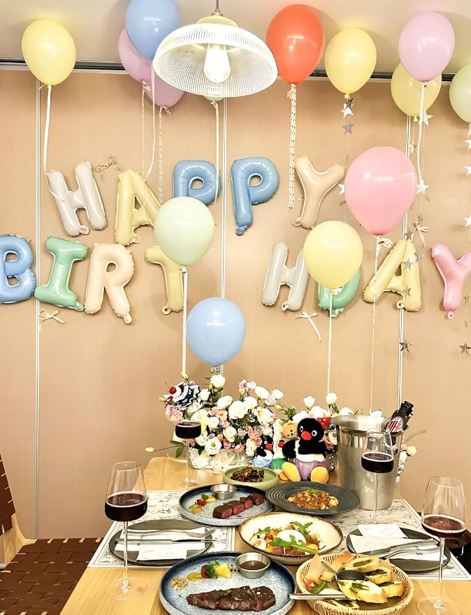 Pastel Birthday Decorations, Pastel Balloons with Happy Birthday Balloon Banner, Macaron Balloons,Cloud Latex Balloon for Women Girls Boys Party Supplies(84Pcs)