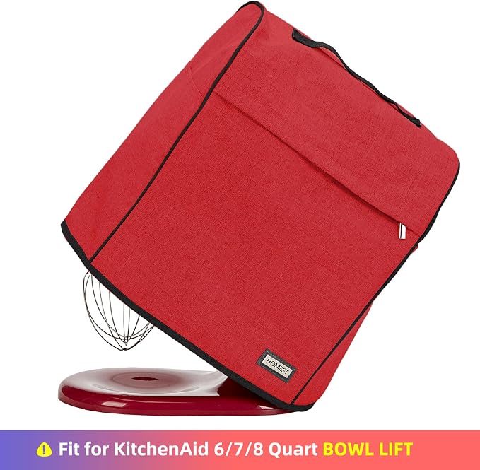 HOMEST Stand Quilted Mixer Cover with Zip Pocket for Kitchen Accessories | Fits KitchenAid 6/7/8 quart mixers, zipper pocket stores attachments and kitchen accessories, Red
