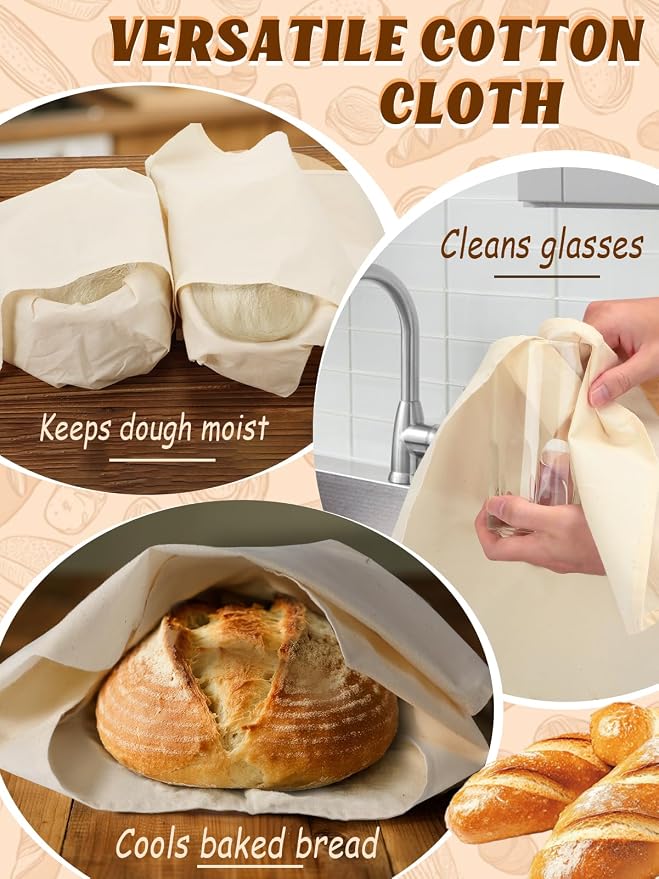 3Pcs Tea Towels for Sourdough Bread Baking - 14"x18" 100% Cotton Reusable Flour Sack Towels, Proofing Cloth Supplies for Baguettes, Loaves, Ciabatta Dough Rising