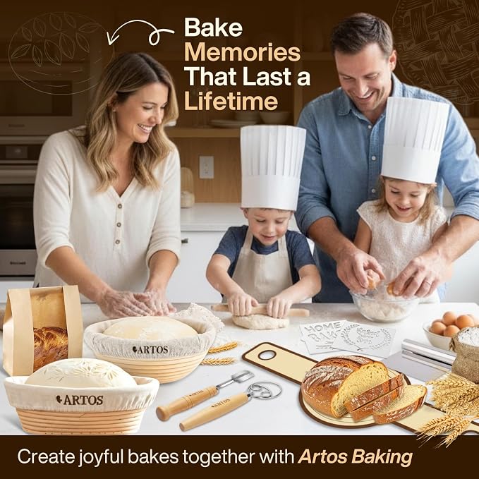 ARTOS ULTIMATE Sourdough Starter Kit | Banneton Bread Proofing Baskets with Bread Making Tools | Sourdough Bread Baking Supplies with Silicone Slings, Mat, Whisk, Scrapers Lame, Jar, Scale & Many More