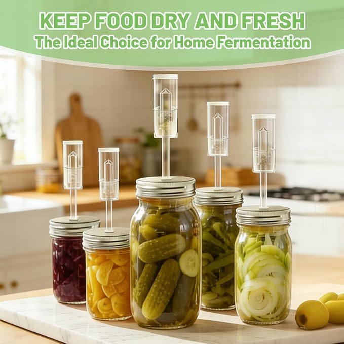 Fermentation Kit for Wide Mouth Mason fermentation Jar,Pickle sauerkraut Kit,4 Fermentation Lids,4 Glass Fermentation Weights,1Wooden Brush Cleaner(Jars Not Included)
