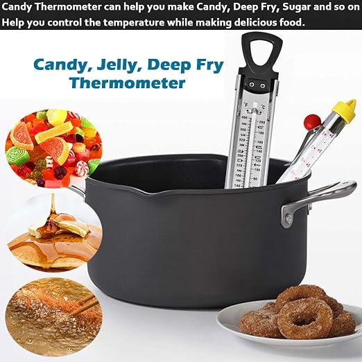 Candy Thermometer with Pot Clip, Instant Read Deep Fry Oil Thermometer, Kitchen Food Cooking Thermometer for Candy, Jam, Syrup, Jelly, and Deep Fry, Stainless Steel Candy Thermometer for Candy Making