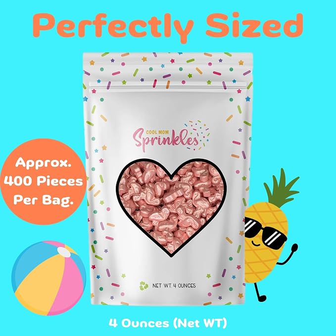 COOL MOM SPRINKLES Pink Flamingo Sprinkles (4 oz.) – Tropical Summer Themed Sprinkles for Decorating Cakes, Cupcakes, Cookies & Desserts – Mixed in the USA/Gluten-Free