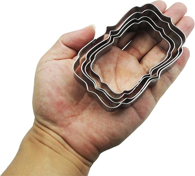 Plaques Cookie Cutters Set, 4 PCS Set Frame Shaped Stainless Steel Molds for Cookies,Biscuit,Vegetable,Fruit,Baking Pastries Doughs (Style 02)