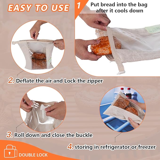 ORORIN Reusable Bread Bags for Homemade Bread,Linen Sourdough Bag Storage Container with Clear Window,Zipper Freezer Bags to Keep Fresh,Sourdough Accessories,2-Pack (Patented)