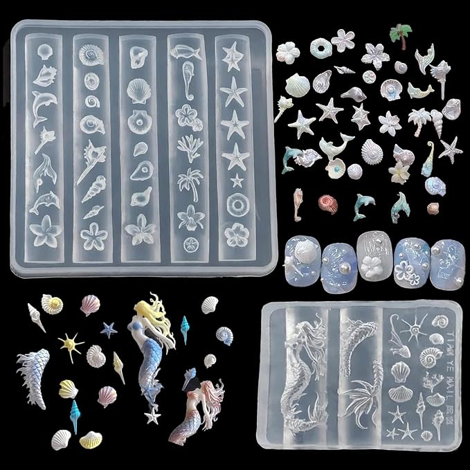 Ocean Nail Art Silicone Molds Mermaid Sea Shell Resin Charms 3D Cavity Flower Dolphin Jewelry Making DIY Manicure Tools
