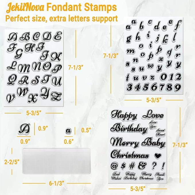 Alphabet Cake Stamps for Biscuit Fondant Cookie, 4PCS Pretty Food Grade Fondant Letter Stamp Uppercase Extra Spare Lowercase Numbers Words Reusable Cookie Stamp for Thanksgiving Christmas Party