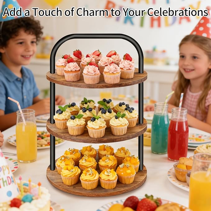 Cupcake Stand, 360° Rotating Wooden Cupcake Stand 3 Tier Large Dessert Table Display Set Cupcake Tower Tiered Tray Stand Serving Tray for Party Supplies Vendor Display Farmhouse Decor (2 Pack)