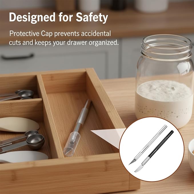 Premium Bread Lame Kit, 2 Professional Sourdough Scoring Tool with 15 Different Shapes Replaceable Blades, 2 Finger Sleeves, Safety Cover Stainless Steel Dough Scoring Knife for Home Baking, Handmade