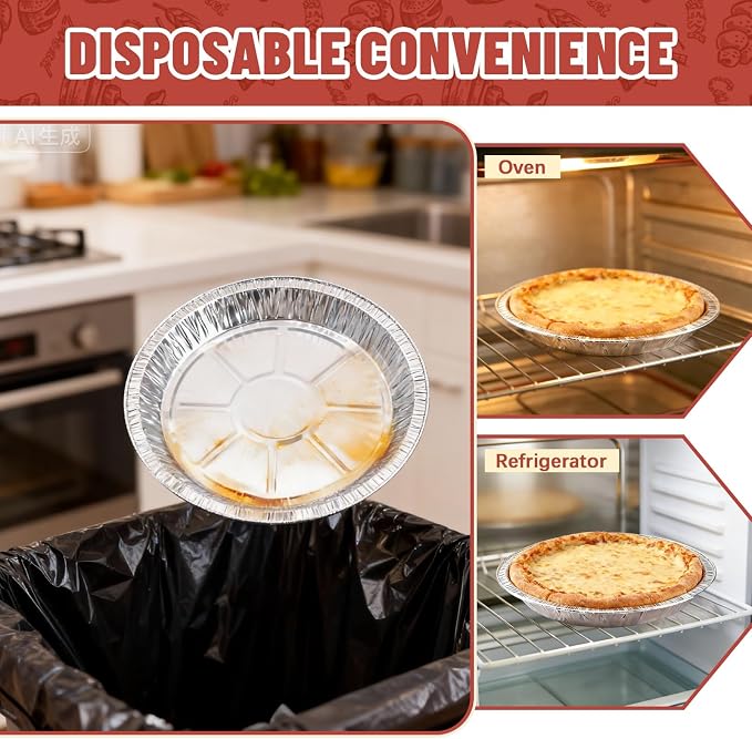 24 Pack 9 Inch Round Disposable Aluminum Foil Pie & Tart Pans - Heavy-Duty Baking Tins for Cooking, Storage, Reheating & Takeout