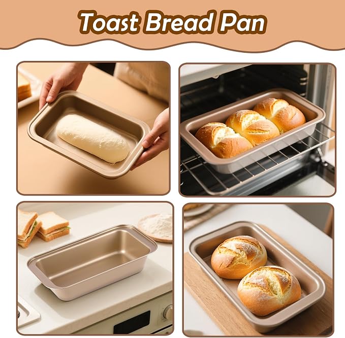 3 Pack Nonstick Loaf Pans – 9x5 Inch Carbon Steel Bread Pans for Baking, Rust-Resistant & Stackable Bakeware for Home Kitchen & Bakery (Gold Finish)