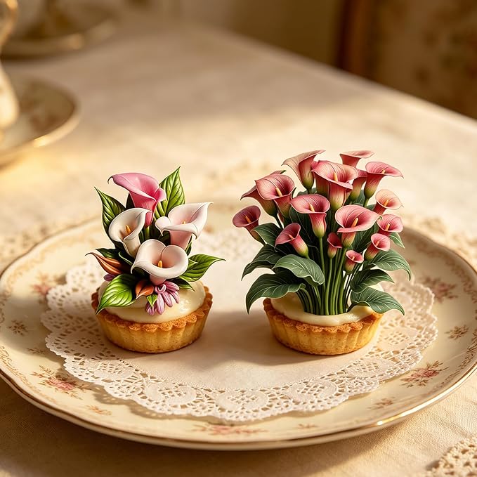 2Pcs Calla Lily Silicone Mold Set Flower Floral Bouquet Cake Decorating Fondant Molds for Wedding Cupcake Toppers Baking Chocolate Candy Dessert Botanical Resin Supplies Soap Polymer Clay