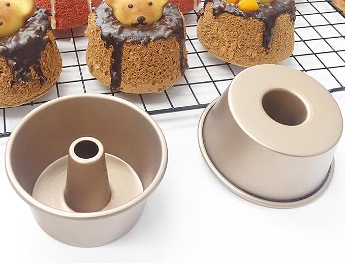 4 Inch Nonstick Fluted Tube Cake Pan, 4 Pcs Mini Buntz Cake Cup Set, Carbon Steel Reusable Small Baking Mould Cup Mold Bakeware for Kugelhopf, Cake, Brownie, Jello, Bavarois - Gold