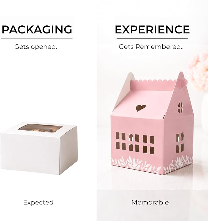 30 Pcs Cottage House Cookie Boxes with Window & Business Card Holder, Blush Pink, 4 x 4 x 6 in Bakery Gift Boxes for Treats, Desserts, Party Favors & Realtor Pop By Gifts