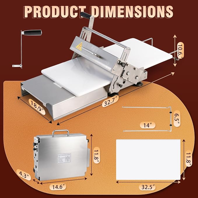 Folding Dough Sheeter 12" Dough Roller Machine Adjustable Thickness Stainless Steel Pastry Sheeter for Pizza, Croissant, Puff Pastry, Fondant and Home Baking
