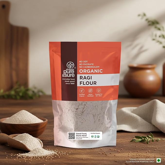 Pure & Sure Organic Ragi Flour | Organic Gluten Free Flour | Vegan Flour, Non-GMO, No Preservative, No Trans Fats | 1kg