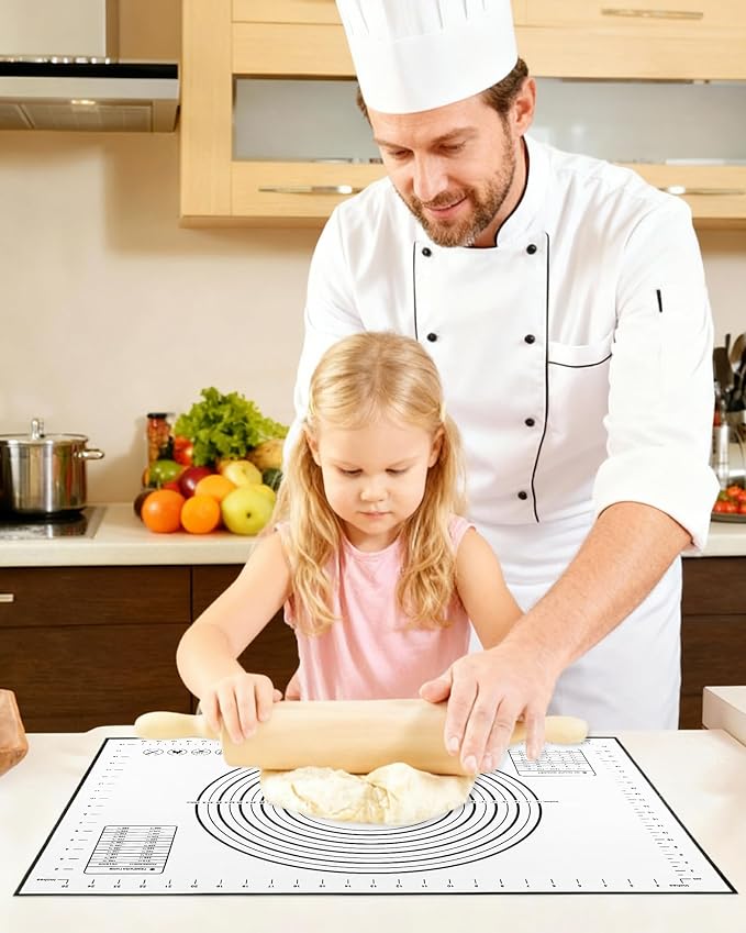 Silicone Pastry Mat with Measurements, 28" x 20" Extra Large Silicone Baking Mat, Non-slip Pastry Rolling Sourdough Baking Mat, Bread Rolling Dough Mats Sheet for Fondant,Pizza,Pie,Cookies