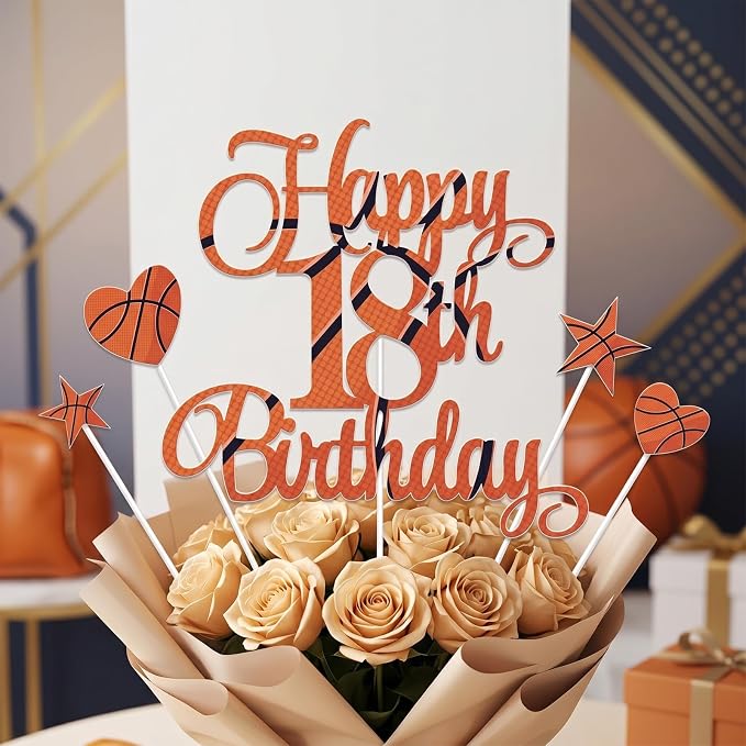 Happy 18th Birthday Cake Toppers Set, Basketball Cake Decorations for Boys Girls Birthday Anniversary Party Decor Supplies