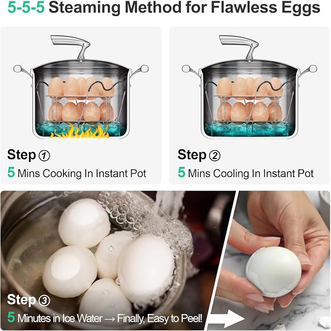 GSlife Instant Pot Egg Rack - Stackable 18 Egg Steamer, for 6/8 Qt Cooker | Stackable 18 Egg Capacity, Silicone Handles, 304 Stainless Steel, Easy Lift for 6/8 Qt Pressure Cooker, Dishwasher Safe