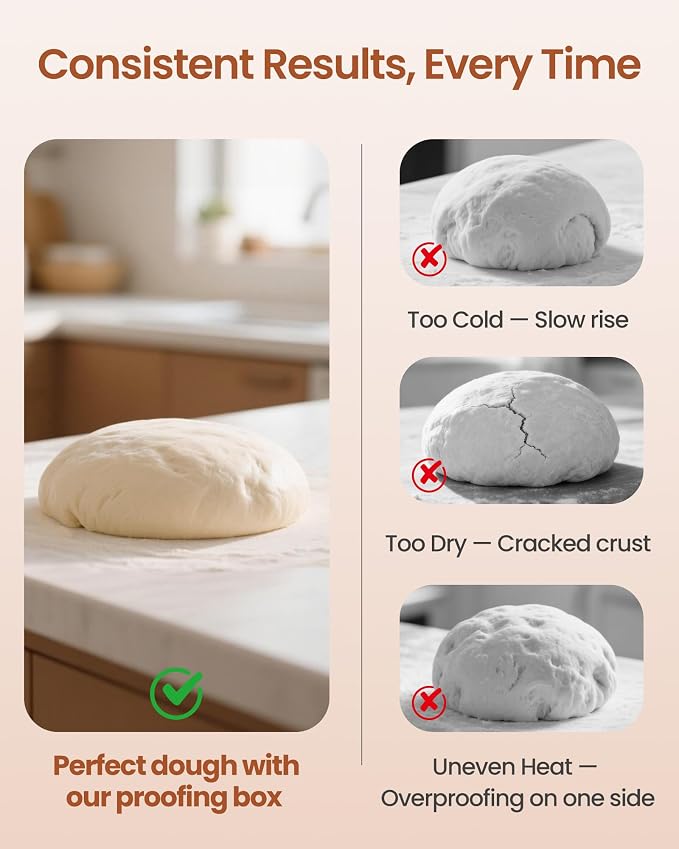 Foldable Bread Proofing Box with 68–132°F Temp Control, 0-99H Timer,Dough Proofer with Metal Rack and Water Tray |Proofing box for sourdough bread baking,Pizza,Kombucha,Yogurt.