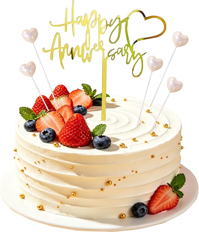 Happy Anniversary Cake Topper Happy Anniversary Cake Decorations for Party Decorations (small beige heart)