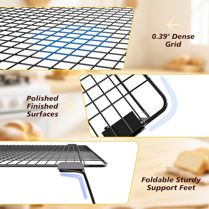 3Pcs Collapsible Cooling Rack for Cooking and Baking,13.4"x9.3" Wire Cookie Cooling Racks Baking Paper 50 Pcs,Bread Cooling Rack for Cooling for Cooking,Baking,Drying,Dishwasher Safe