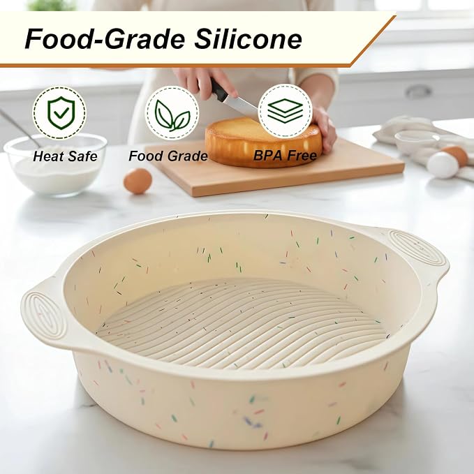10 Inch Silicone Cheesecake Pan Protector - Leakproof Water Bath Baking Solution for Springform Pans 9-10", Prevents Soggy Crusts, Heat Resistant 446°F, Easy-Grip Handles - Sprinkles White