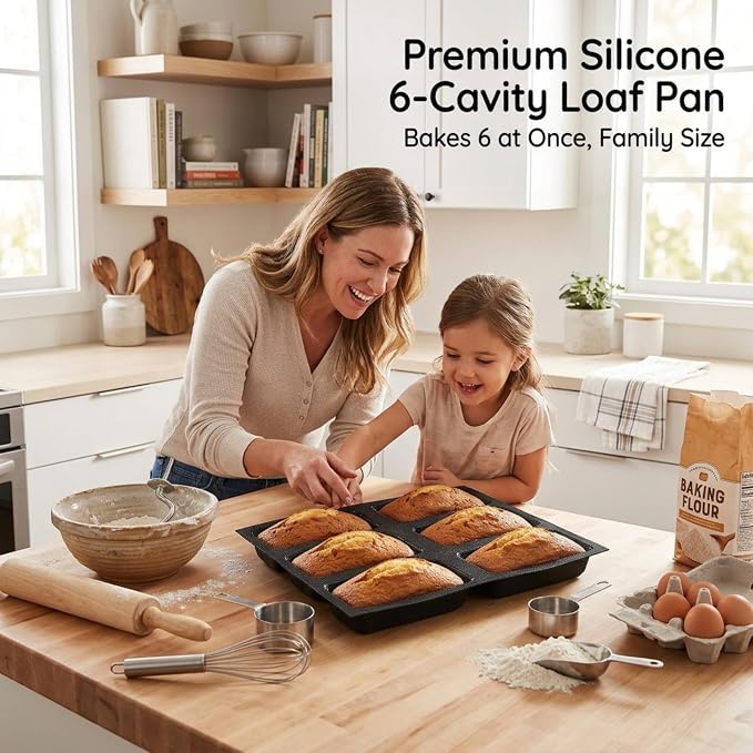 Dioycli Silicone Bread Loaf Pan for Baking Rectangular Bread Pan 6 Loaf Non Stick Baking Molds for Meatloaf, Baguette, Bread & Sandwich