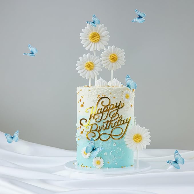 40 PCS Happy Birthday Cake Toppers Mirror Acrylic Toppers with 10 Styles 4 Colors for Birthday Party Cake Desserts Pastries