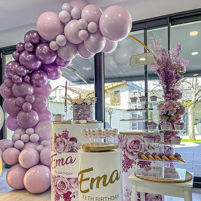 PartyWoo Dusty Purple Balloons 140pcs Different Sizes Pack of 18 12 10 5 Inch Lavender Boho Neutral Balloon Arch Kit for Baby Shower Graduation Butterfly Fairy Birthday Party Decorations Purple-F29