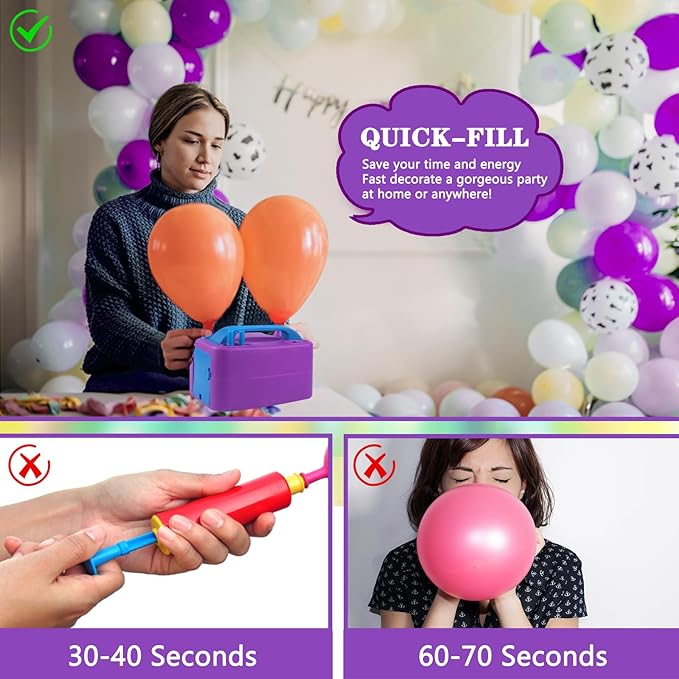 Balloon Pump Electric,110V 600W Balloon Blower Inflator Dual Nozzle Air Pump Balloons Inflator for Decoration, Party, Sport,Gifts:2 Balloon Tying Tools