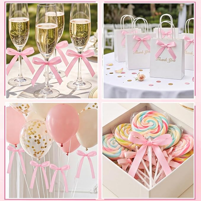 30 PCS Pink Bows for Cake Ribbon Bow Cake Topper Pink Bow Cupcake Toppers for Bridal Weddings Baby Shower Birthday Party Bachelorette Balloon Wall Decorations
