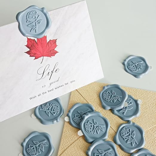 50 Pcs Adhesive Blue Rose Wax Seal Stickers, Blue Rose Seal for Envelope, Wedding Invitation Stickers for Envelope, Invitation, Scrapbook