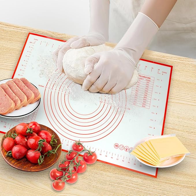 Silicone Baking Mat with Measurement, YRYUNRUI Bread Making Tools, Gifts for Bakers Extra Rolling Pin, Dough Scraper and Brush, Non-Stick Kitchen Accessories (16x24inch)