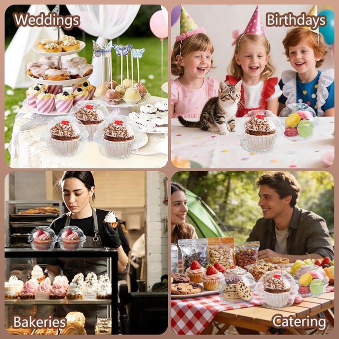 50 Pack Plastic Cupcake Containers with Dome Lids, Disposable Individual Clear Cupcake Boxes Holders Carrier, Single to Go Dessert Cake Packaging for Muffin Donuts Fruit Salad Wedding Party