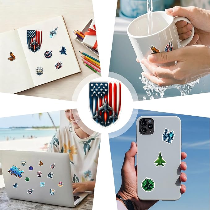 100 PCS Aviation Stickers Set – Fighter Jet & Helicopter Plane Pilot Vinyl Decals for Unisex Teen Adults – Airplane Laptop Water Bottle Scrapbook Helmet Party Favors Birthday